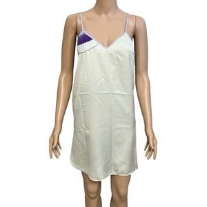 80s VTG Seashell Embroidered Slip Nightgown Chemise Large Mermaidcore Coquette